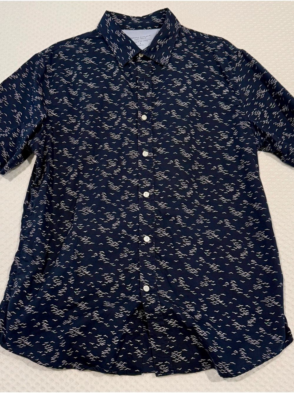 Banana Republic Lux Poplin Slim Fit Men's Navy Short-Sleeve Shirt